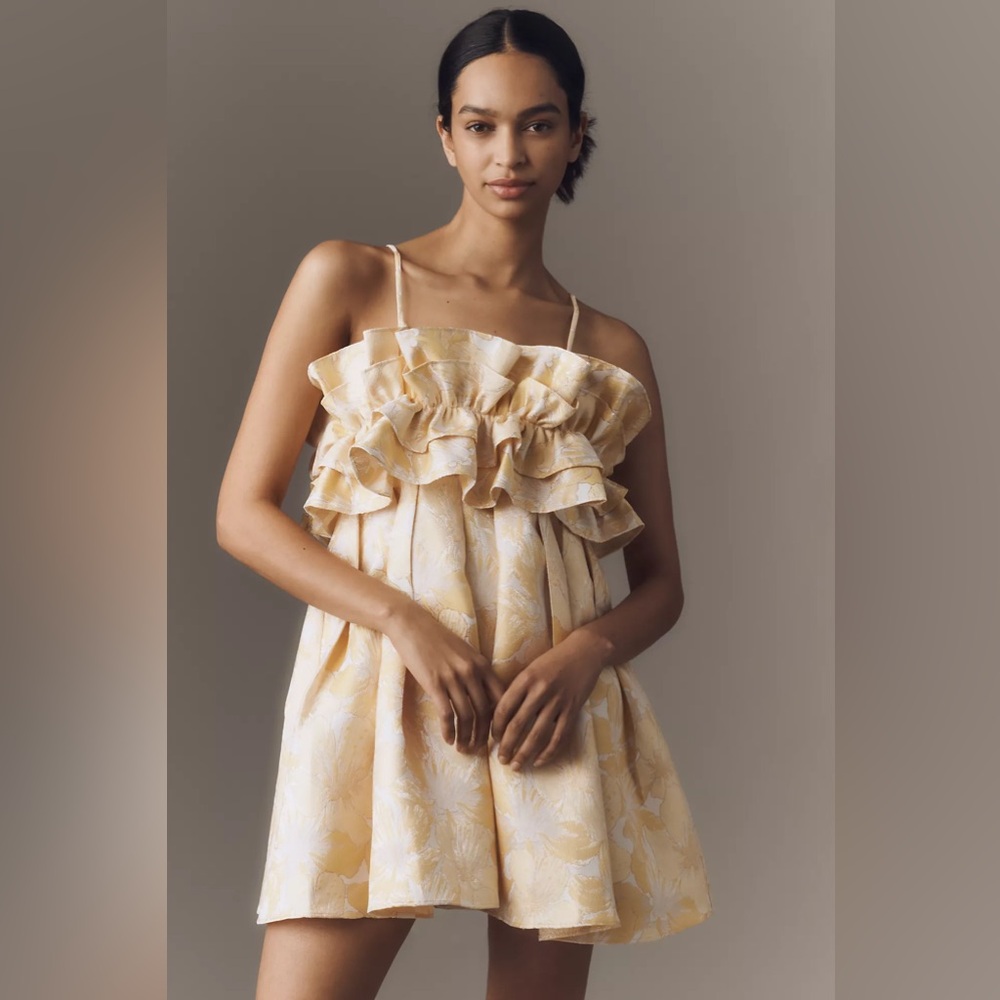 Anthropologie Aureta Strapless Drama Ruffle Mini Dress - Picture 2 of 8